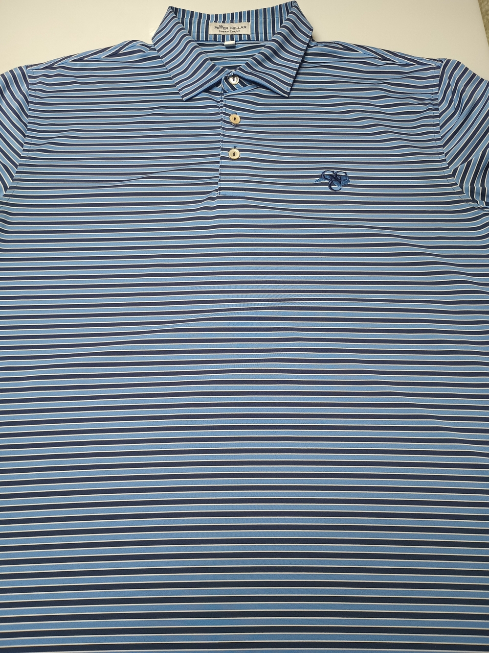 Peter Millar Summer Comfort Blue Striped Performance Polo Shirt Size M